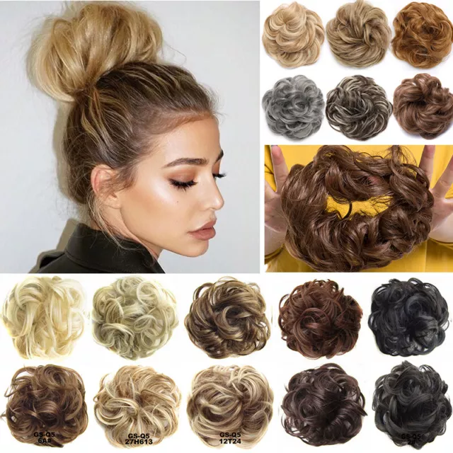 Real Natural Curly Messy Hair Bun Peice Scrunchy Updo Hair Extension As Human e4
