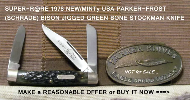 Rare 1978 New/Minty Usa Parker-Frost (Schrade) Bison Jigged Bone Stockman Knife