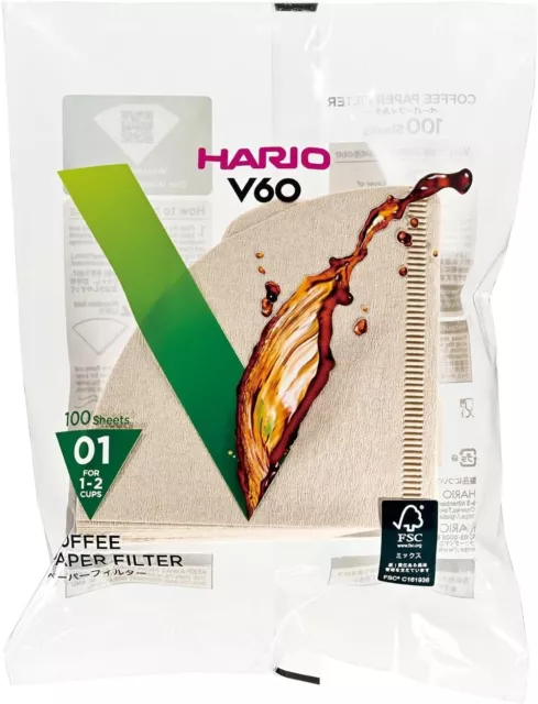 Hario V60 Paper Filter 100 Sheet-Natural Unbleached Size 01 Coffee Cone Filter
