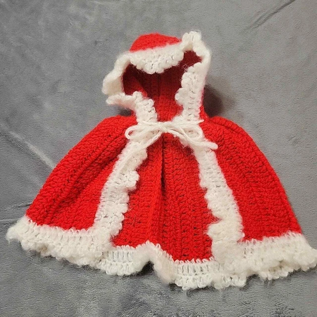 Handmade Jacket Girls Newborn Red Riding Hood Hand Knit Cape Sweater Yarn Made