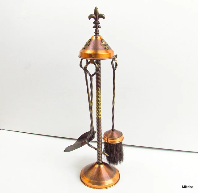 4-Teiliges Kaminbesteck, Kupfer und Messing Handarbeit,Fleur de lis,Frankreich