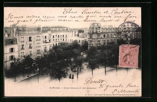 CPA St-Mandè, Ècole braille et rue Mongenot 1905