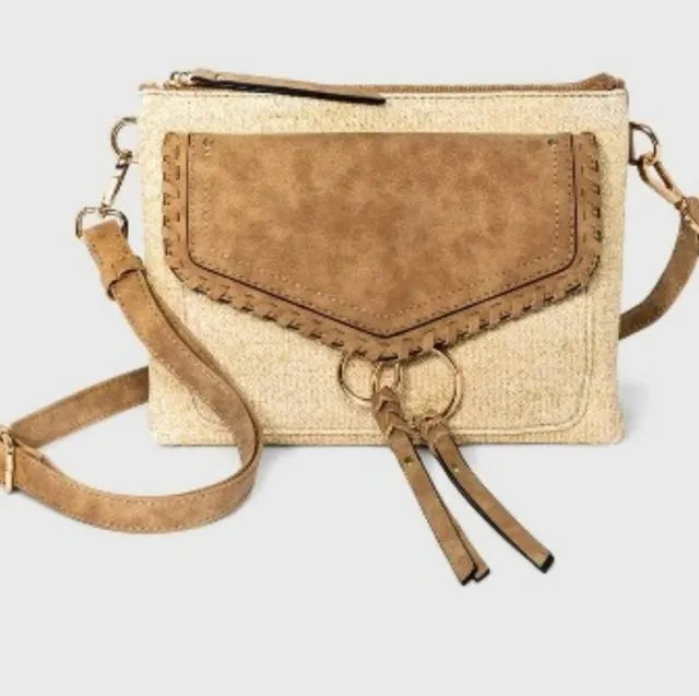 VR NYC Violet Ray Cross Body Bag Purse Clutch Tan Khaki Brown Zipper Pocket NWT