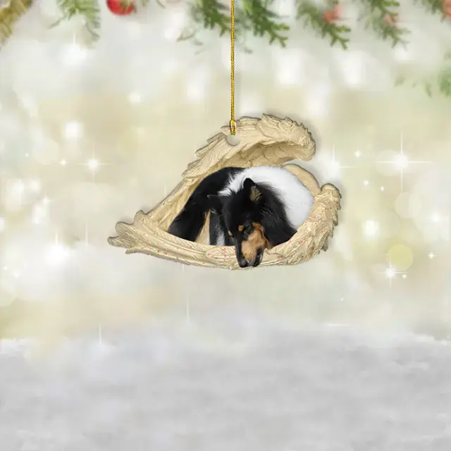 Border Collie sleeping Angel Wings Christmas, love dog car Ornament Gift