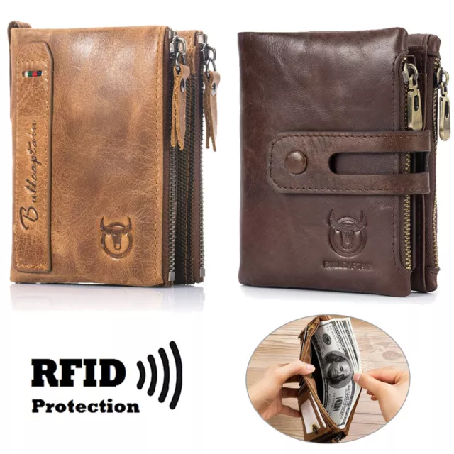 Herren Geldbörse Echt Leder Portemonnaie mit RFID-Schutz Geldbeutel Portmonee