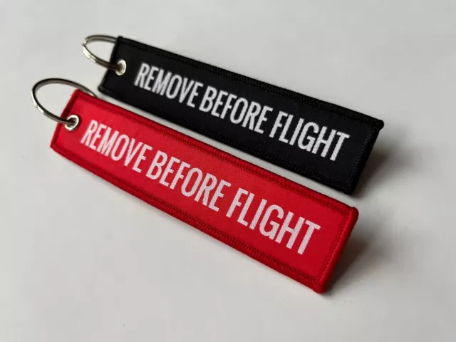 Schlüsselanhänger 'REMOVE BEFORE FLIGHT' gewebt in rot oder schwarz