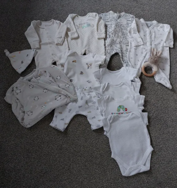 Newborn Unisex baby clothes bundle sleepsuits ,vests etc,little white company..