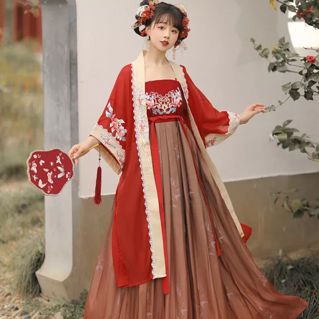 Women Modern Ancient Chinese Traditional Red Hanfu Dress Song Dynasty Costume