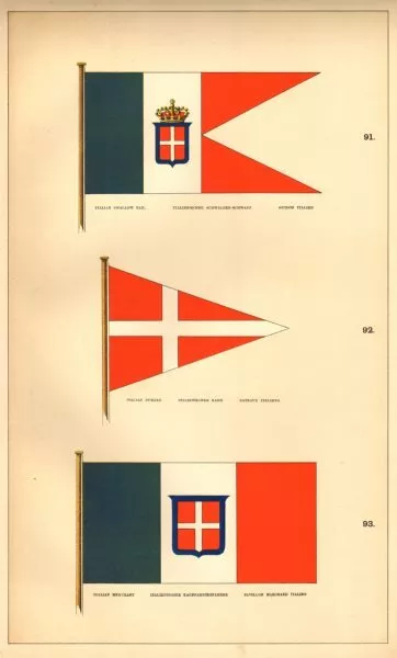 ITALIAN ROYAL MARITIME FLAGS. Swallow Tail Burgee Merchant. Italy. HOUNSELL 1873