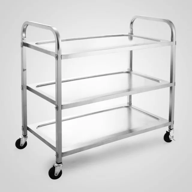 Rolling Cart 3-Shelf Stainless Steel Commercial Bus Kitchen Food Serving Cart 2