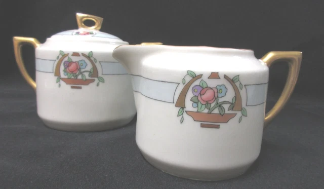 Arts And Crafts Cream And Sugar With Floral Design As Is