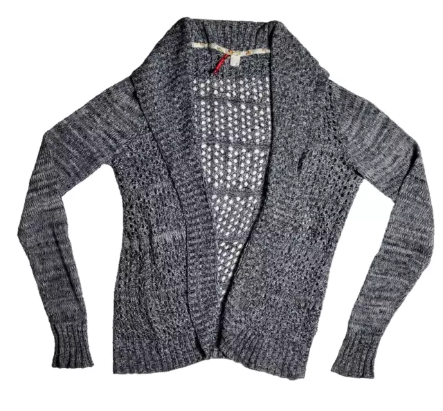 Element Gray Crochet Knit Long Sleeve Open Cardigan Sweater Womens Size L