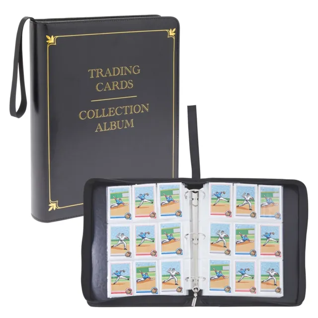900 Card Pocket Binder with Zipper 9 Pocket Trading Card Album Folder Black/Gold
