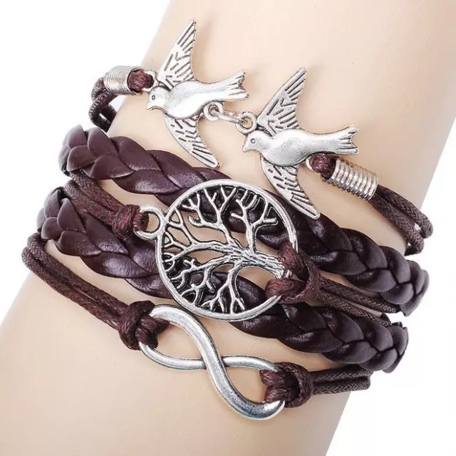 NEW Hot Infinity Love Double bird Leather Cute Charm Bracelet Chain Unisex