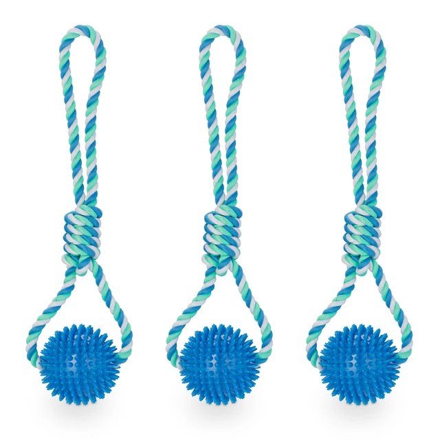 Hundespielzeug Ball mit Seil, 3er Set Hundeball, Wurfball Hund, Schleuderball