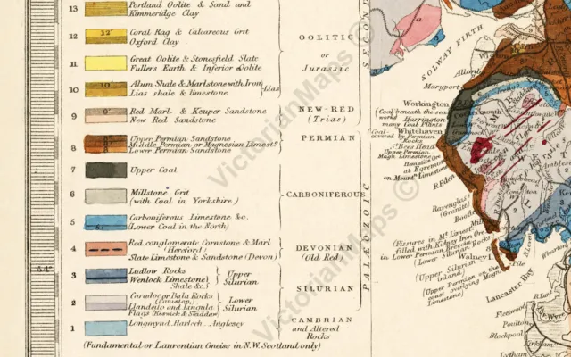 antique Victorian geological map England Wales R Murchison 1842 art print poster 3