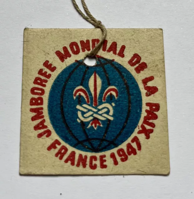 Original Rare 1947 World Jamboree Scout Cardboard Tourist Tag France Badge Patch