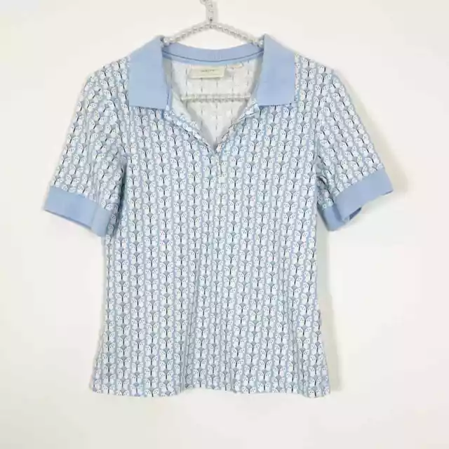Anthropologie Maeve Butterfly Print Polo Shirt Blue Size XS