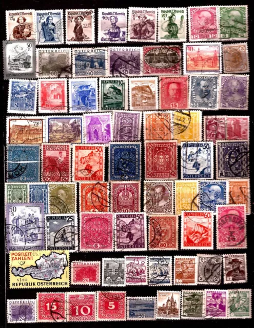 ZY1437 AUTRICHE :70 timbres, usage courant,tous différents, faciale en schilling
