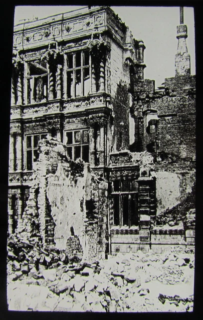 Glass Magic lantern slide ARRAS TOWN HALL DESTROYED WW1 . WORLD WAR ONE
