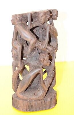 AFRICAN Family TREE of LIFE 7¾" tall Sculpture EBONY Wood CARVING ART   #13
