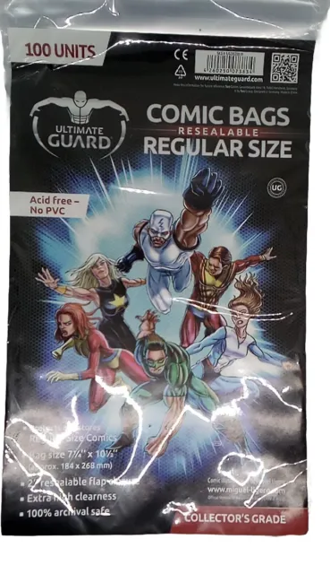 Pack 100 Ultimate Guard Comic Bags Resealable Collectors Grade Archival Current