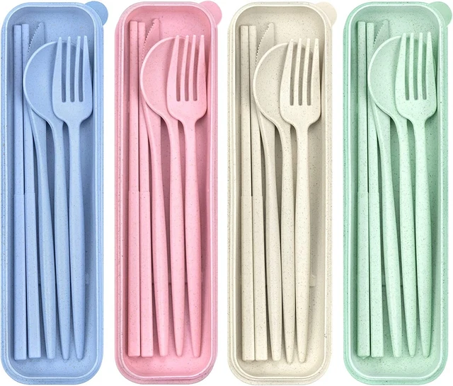 4 Sets Travel Utensils with Case Cutlery Set Chopsticks Fork Spoon Knife Kitchen