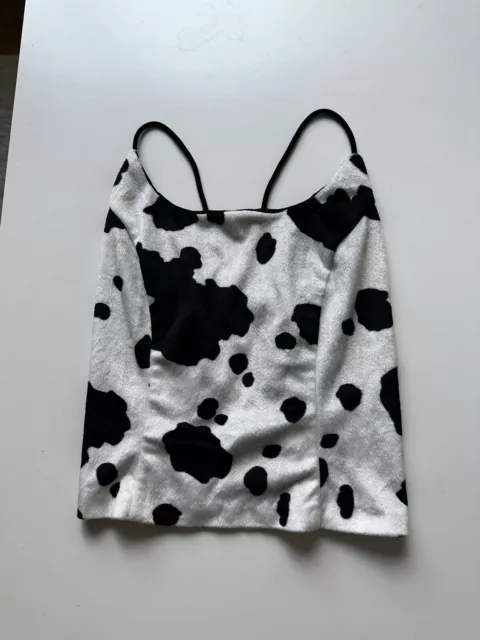 Vintage Y2K Bisou Bisou Cow Print Open Tie Back Tank Top S Rare USA