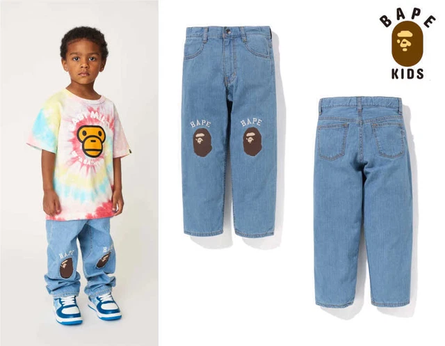 A BATHING APE Bambini 237ml Pantaloni Denim Scimmia Testa Motivo On The Entrambi