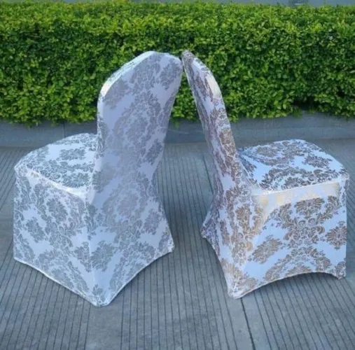 Golden Silver Floral Print  Spandex Chair Cover Wedding Party Prom Event
