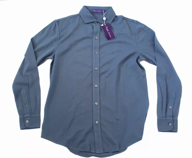 RALPH LAUREN PURPLE Label Blue Pique Collar Long Sleeve Polo Shirt ...