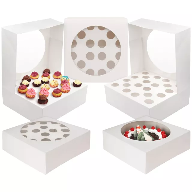 Kurtzy Weiße Cupcake Transportbox Karton mit Sichtfenster(5er Pack) - Muffin Box