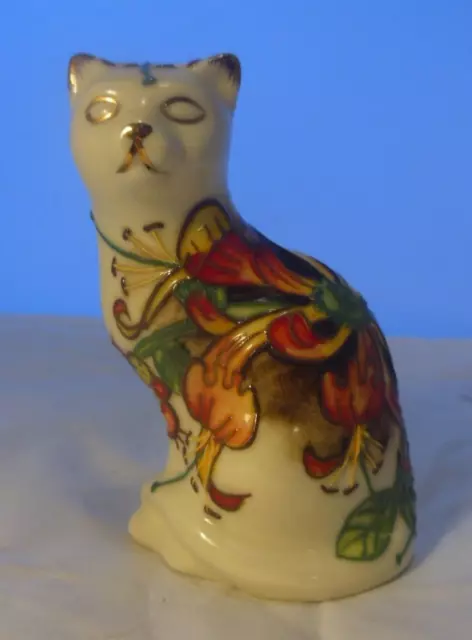 Vintage Old Tupton Ware Small Seated Cat Figurine.Hand Painted Floral Decoration