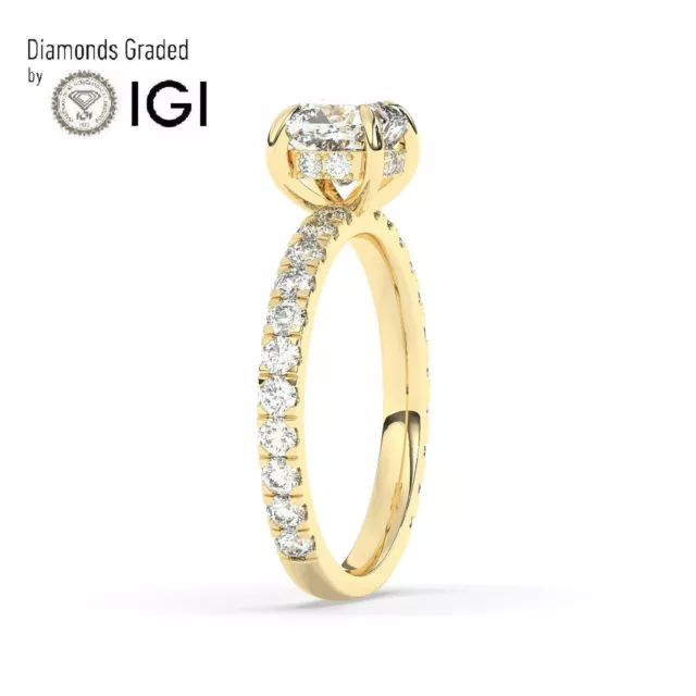 IGI,1 CT Solitaire Lab-Grown Hidden Halo Diamond Engagement Ring,18K Yellow Gold