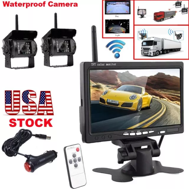 For RV Truck Bus Wireless Backup Rear View Camera System 7" Monitor Night Vision