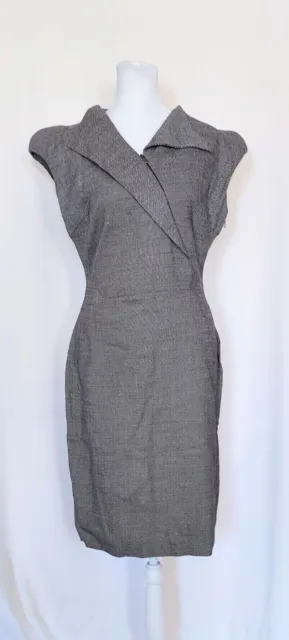 Antonio Berardi Handknit  Asymmetrical Collar Wool Dress Made In Italy Sz 8 Long