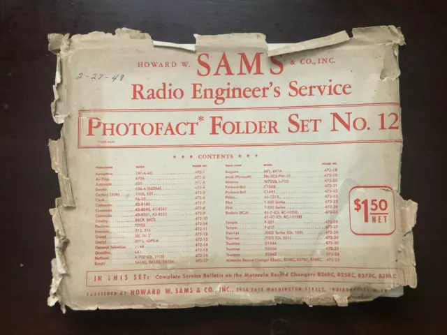 Vintage Howard W Sams Photofact Folder Set No 12 Radio Engineer's Service