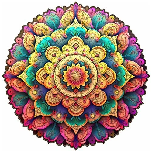 Unique Wooden Jigsaw Puzzles - Mandala, 200 Pcs Size 10.7'' x Medium Flower