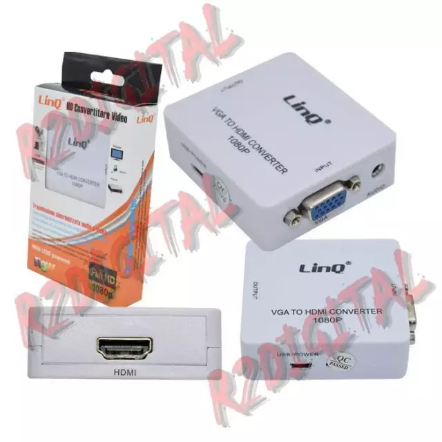 Mini Adattatore Da Vga A Hdmi Hdv-610 Video Digitale Analogico Monitor Tv Pal