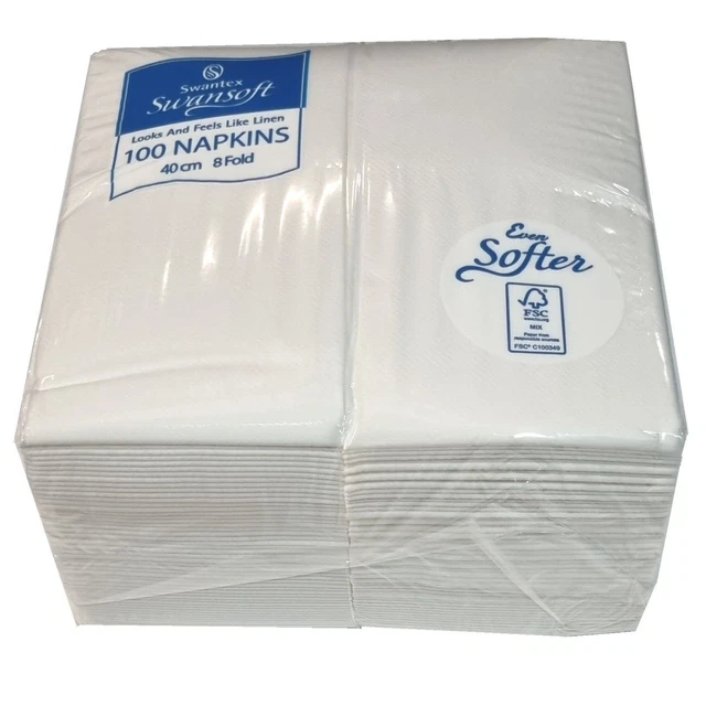 Swansoft White Napkins 40cm 8 Fold Swantex Restaurant Café Home Pack of 1000