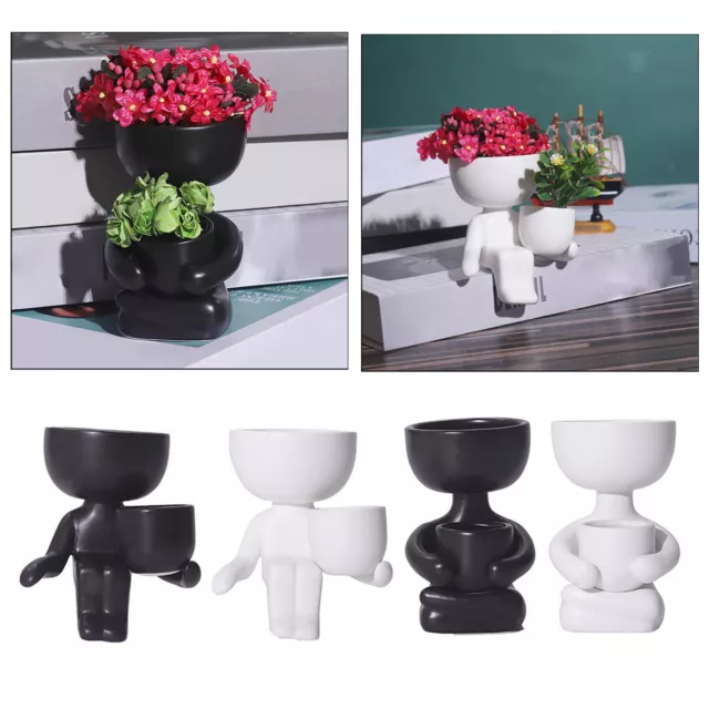 Human Ceramic Flower Pot Succulent Plant Vase Planter Ornament Desktop Decor