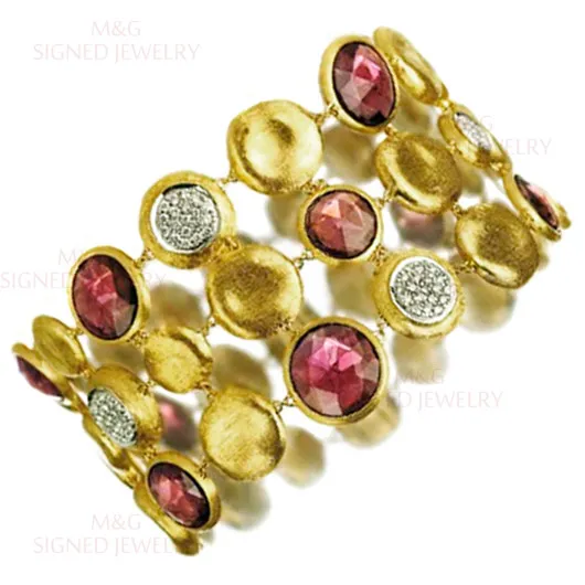 MARCO BICEGO Jaipur Diamond Garnet 18K Yellow Gold 3-Row Bracelet