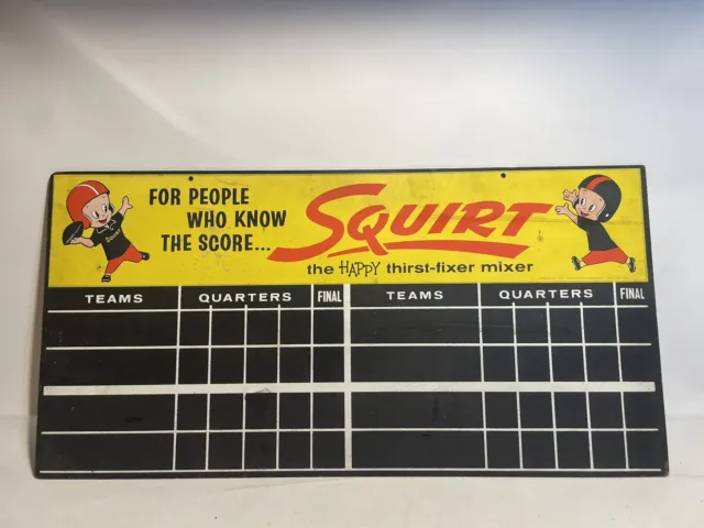 RARE 1961 SQUIRT SODA SCOREBOARD SIGN BASEBALL & FOOTBALL DOUBLE SIDED 16x32”