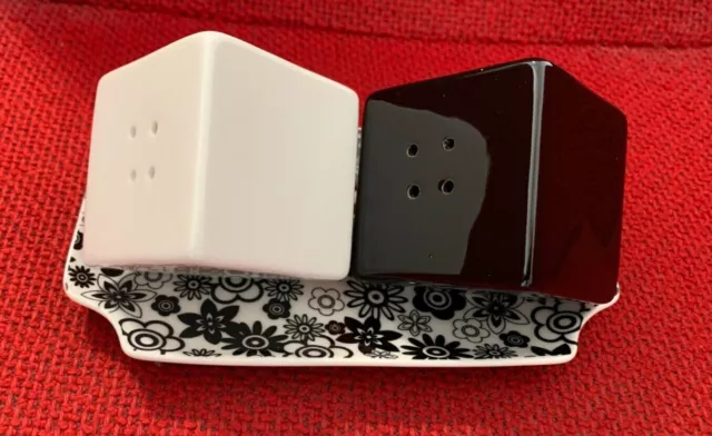 Sale e Pepe in ceramica con piattino a forma di dado bianco e dado nero