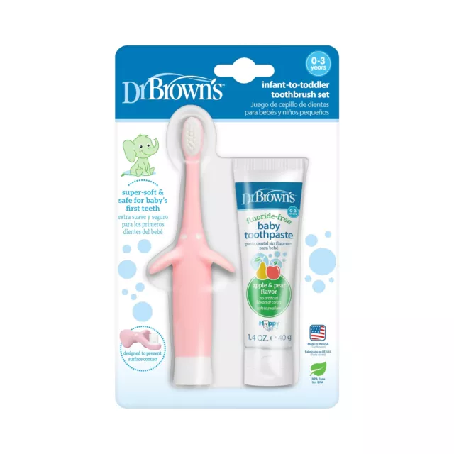 Dr. Brown's Infant-to-Toddler Toothbrush Set, 1.4 Ounce, Pink