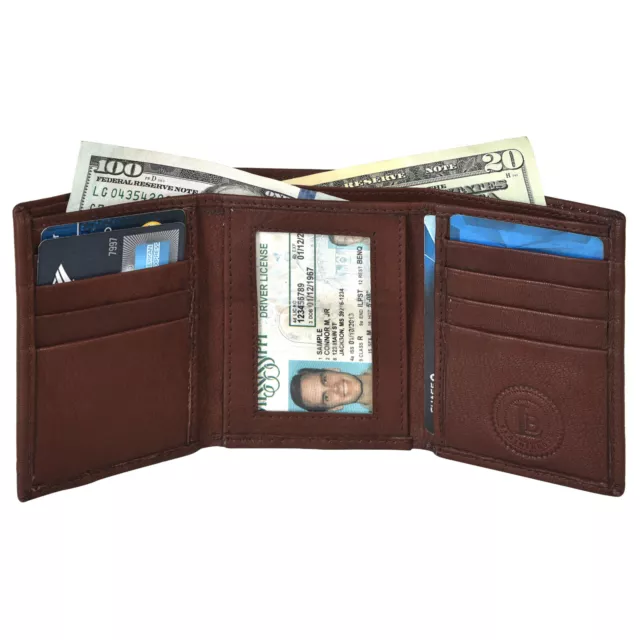 Genuine Leather Mens Wallet Slim Trifold Wallets For Men With ID Window RFID