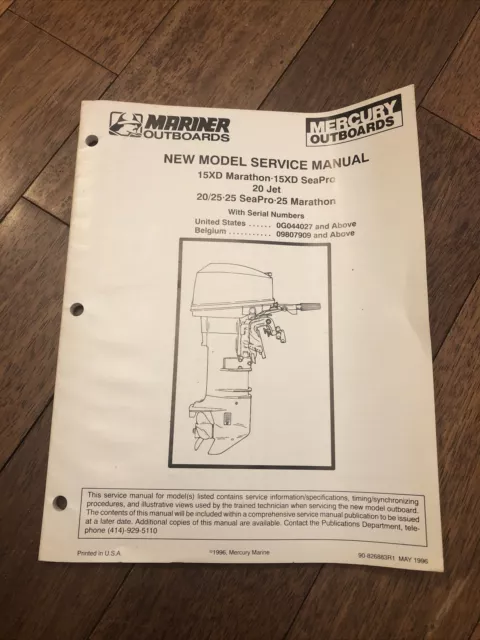 Mercury Mariner Service Manual 15XD 20 Jet 20/25 Seapro/Marathon 90-826883R1