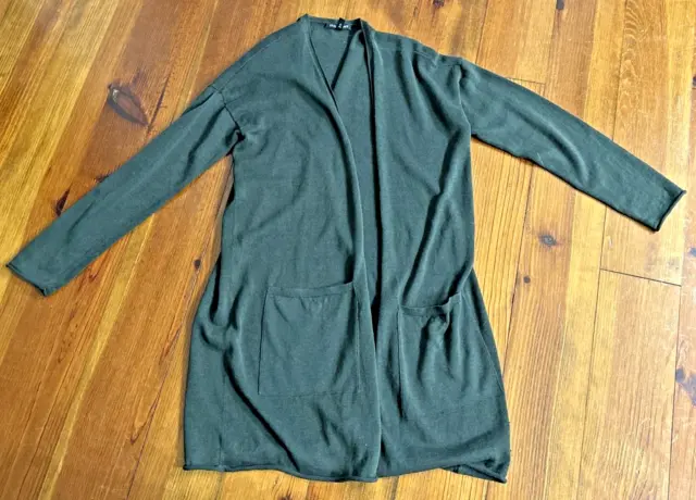 Eileen Fisher XS green organic cotton/Linen long open cardigan.