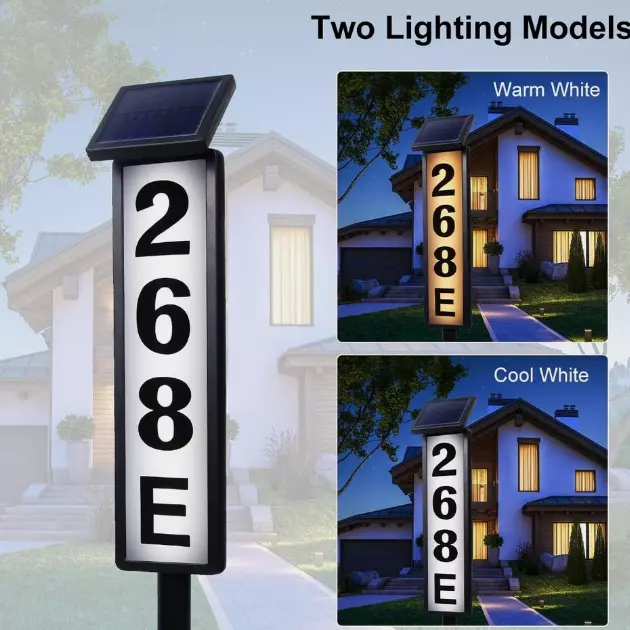 Lighted House Numbers Plaque for Outside, Waterproof Solar Address Sign for Yard