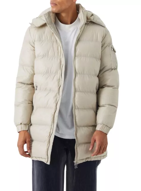 Mens Padded Puffer With Hood Jacket Longline High Shine Coat Men Warm Winter NEW